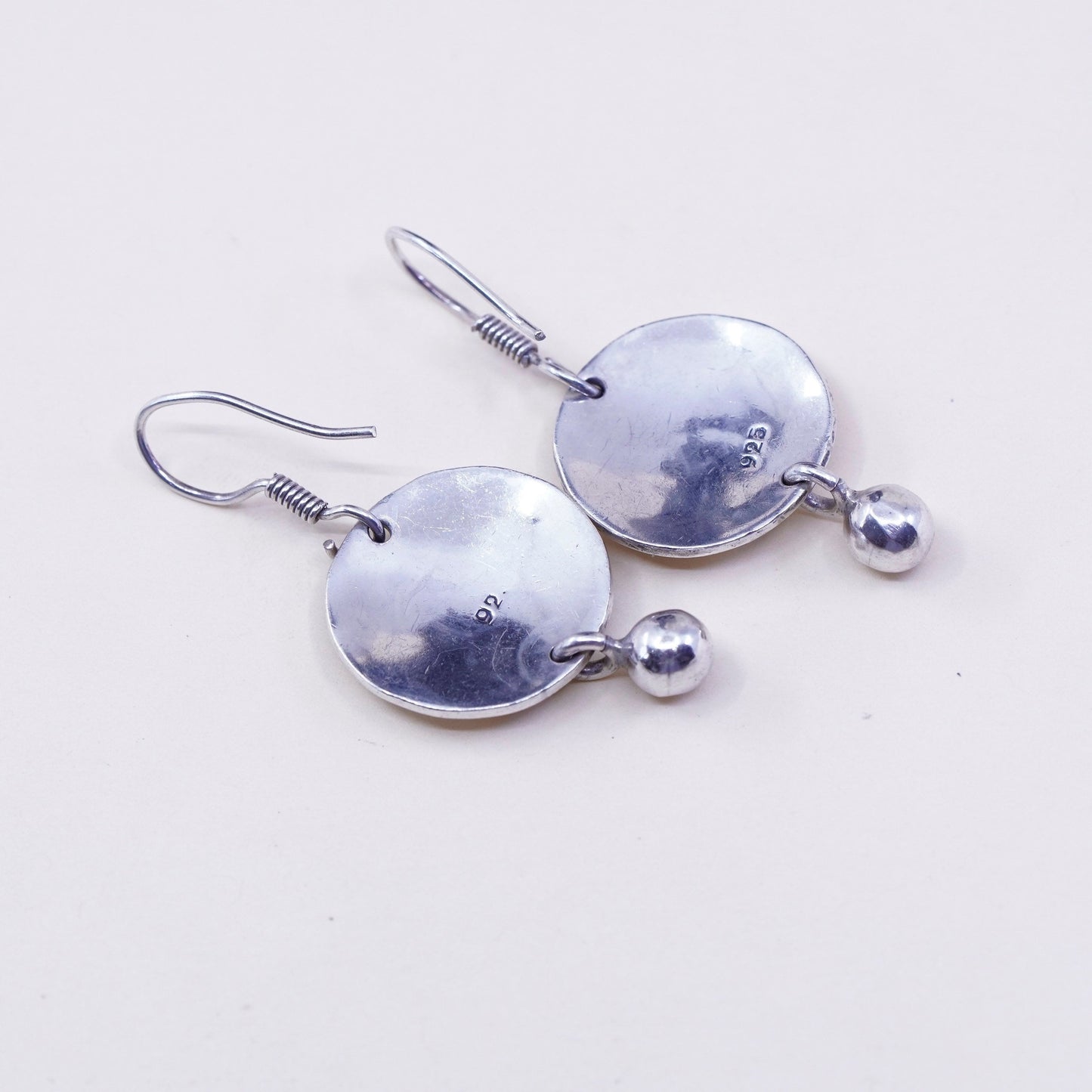 Two Tone sterling silver earrings, 925 disc with brass heart and bead dangles