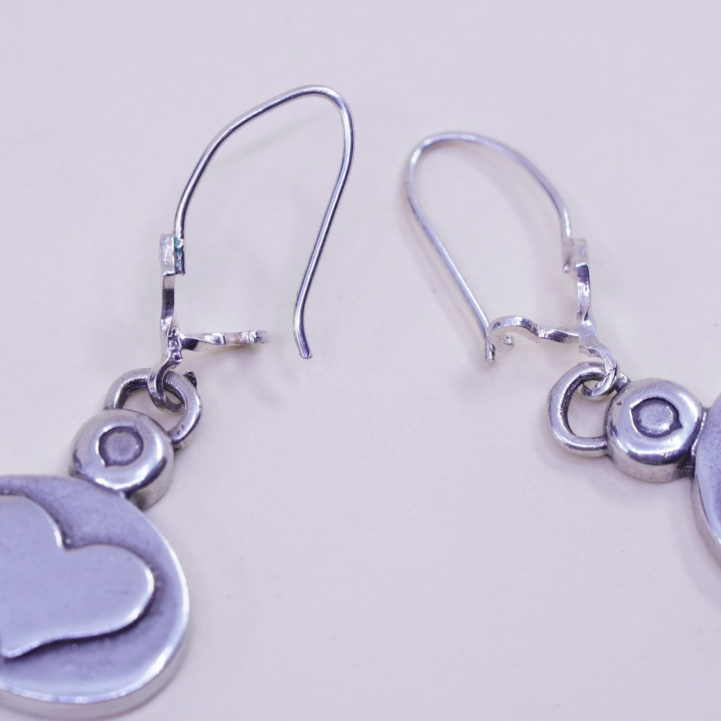 Vintage Sterling silver handmade earrings, 925 heart drops