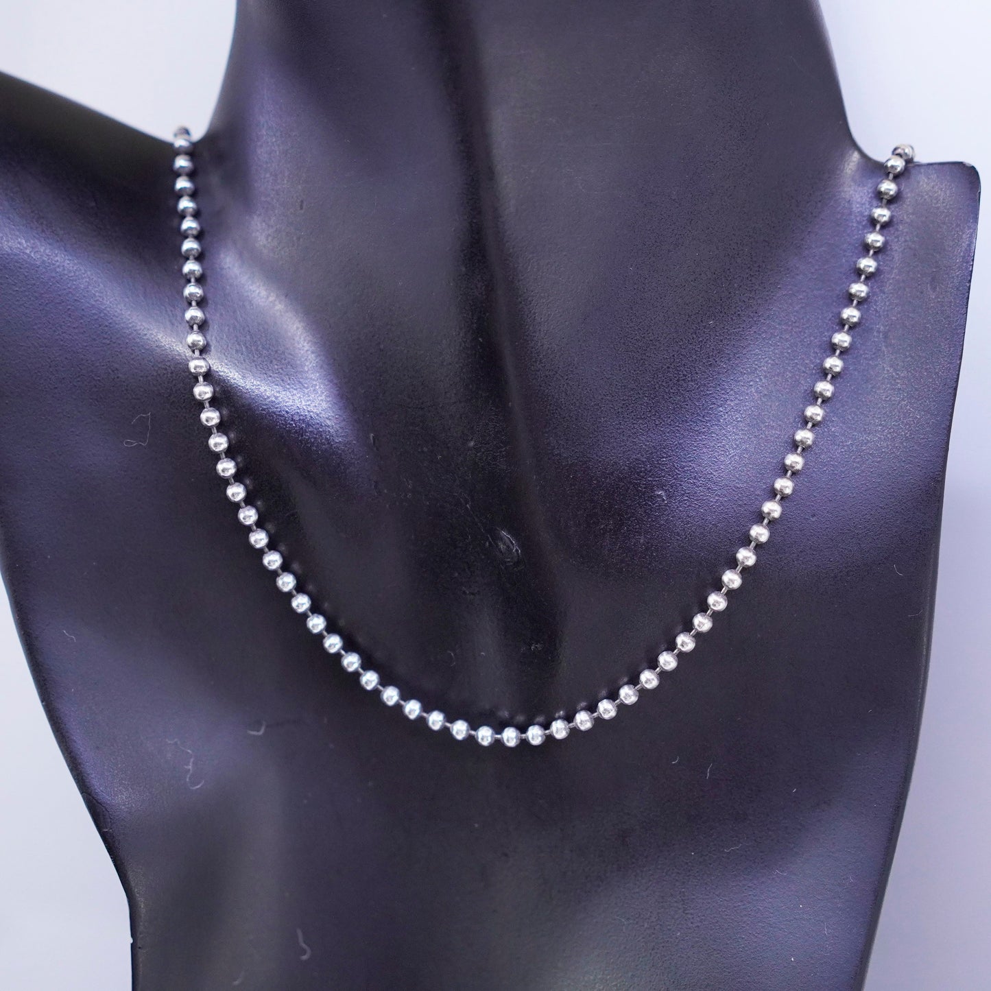 20” 2mm, vintage Italy Sterling 925 silver bead chain necklace