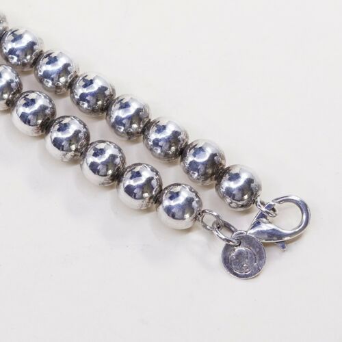 20”, 7mm, Vintage sterling 925 silver handmade beads necklace