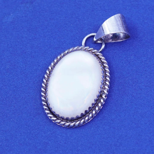 navajo Native American MKM Sterling 925 silver pendant w/ moonstone and cable