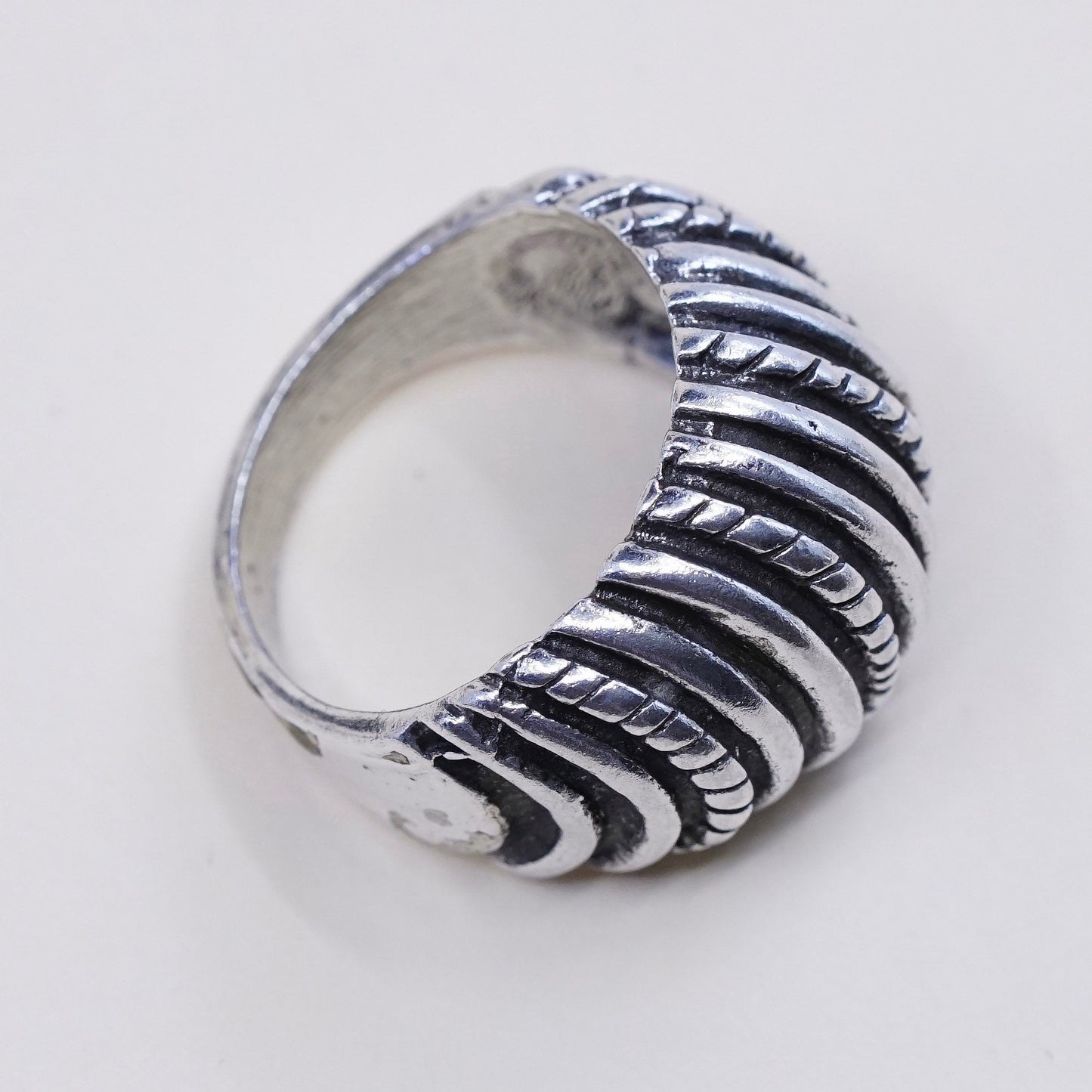 sz 5.5, sterling silver handmade ribbed ring, southwestern 925 statement band