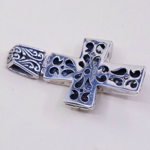 Vintage Sterling Silver Handmade Pendant, 925 Filigree Bali cross W/ Carnelian