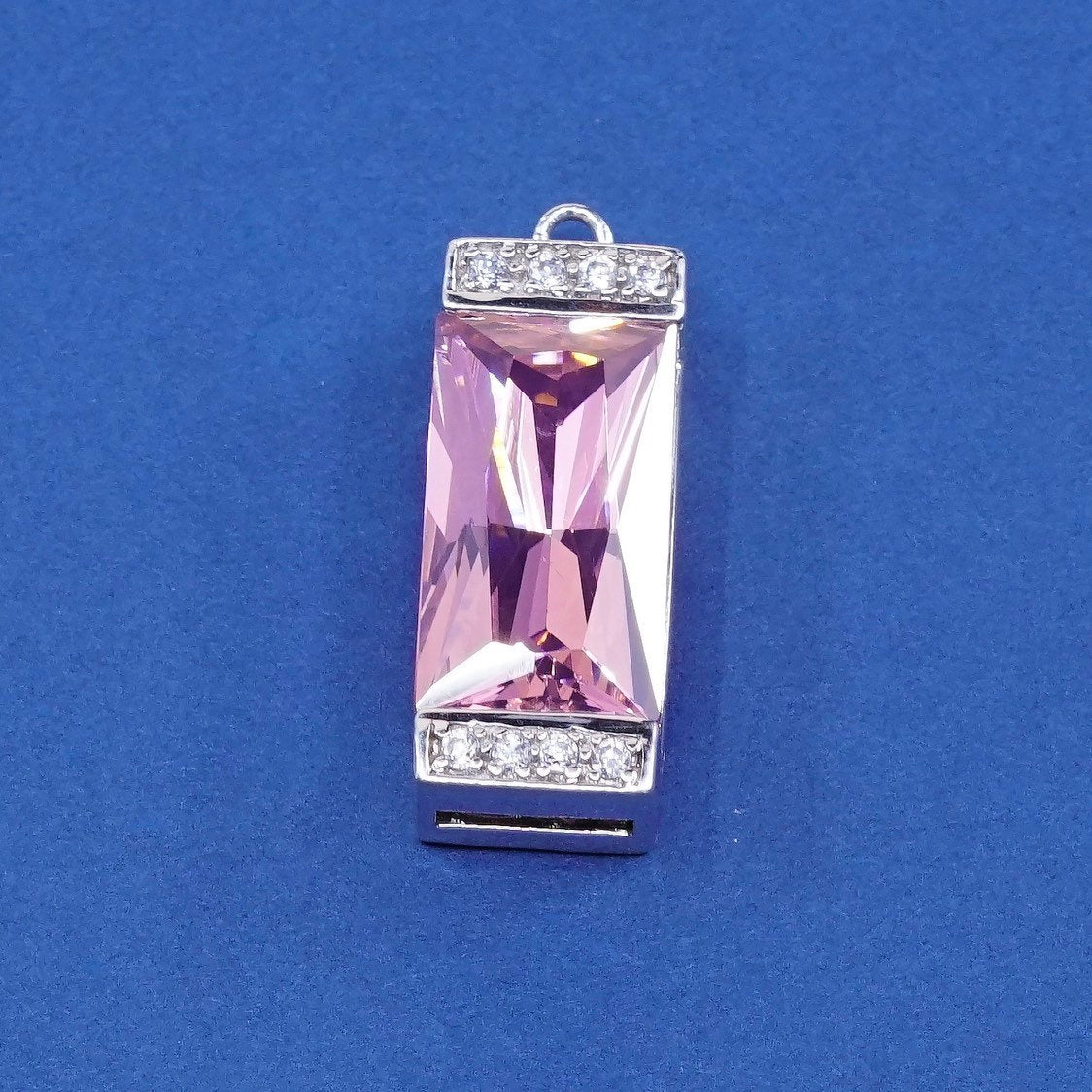 vtg Sterling silver handmade pendant, 925 w/ pink crystal N crystal cluster