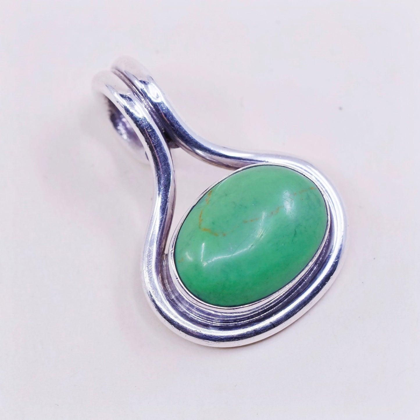 natives American sterling silver handmade pendant, taxco 925 w/ oval turquoise