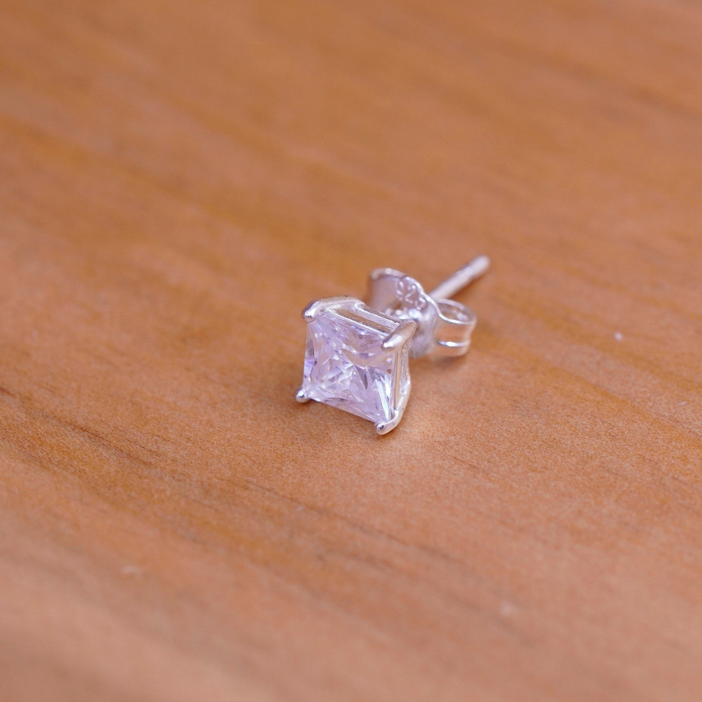 5mm, vintage Sterling 925 silver studs, square cz earrings