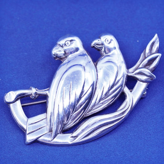 Vintages sterling silver handmade bird brooch, 925 parrot pin