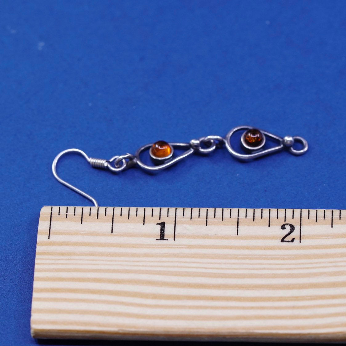 vtg sterling silver handmade earrings, 925 with amber