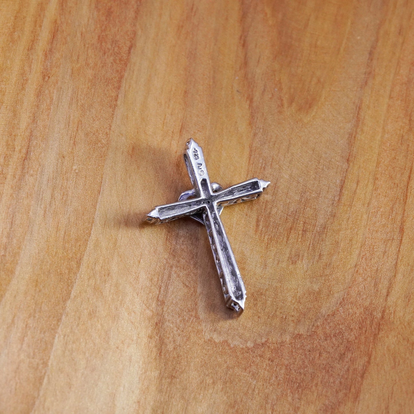 Vintage Sterling silver handmade pendant, 925 cross charm with diamond