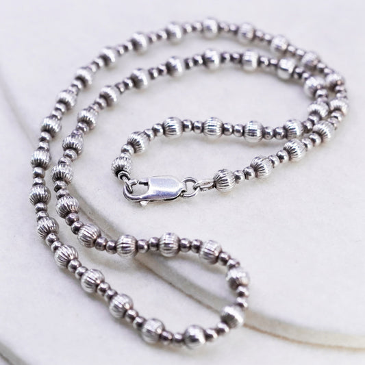 18” 5mm, vintage Sterling 925 silver handmade ribbed bead chain necklace