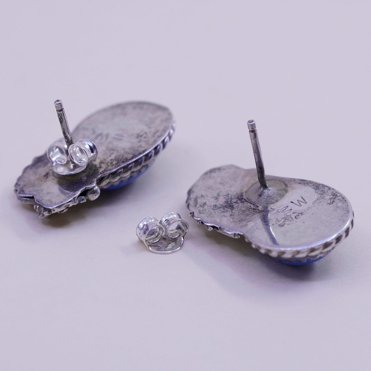 Native American earrings. Navajo Sterling 925 Silver studs sodalite flower