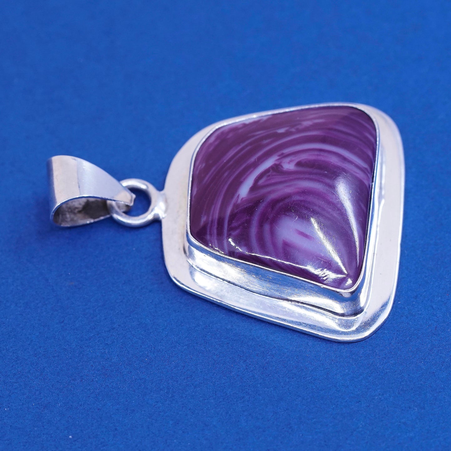 vtg sterling silver handmade pendant, 925 w/ purple agate, stamped 925 TJ-76