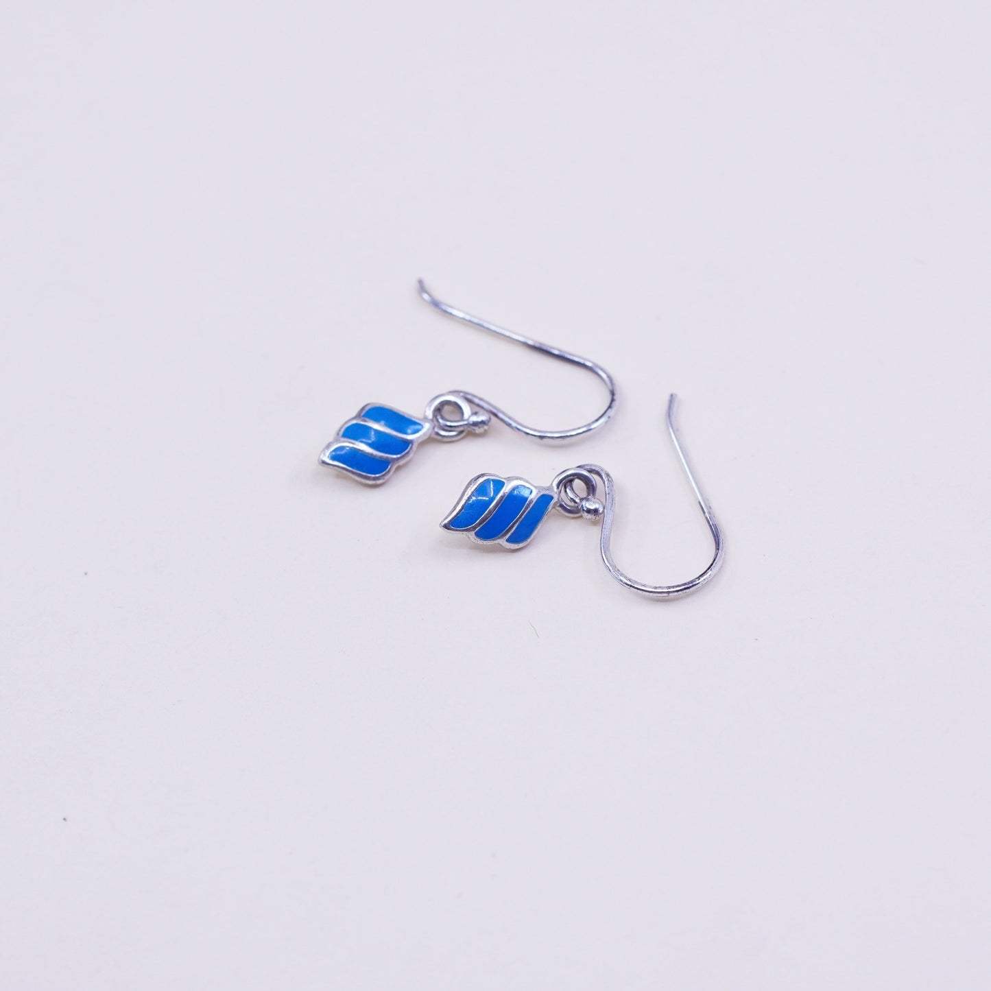 Vintage sterling 925 silver handmade earrings with blue enamel