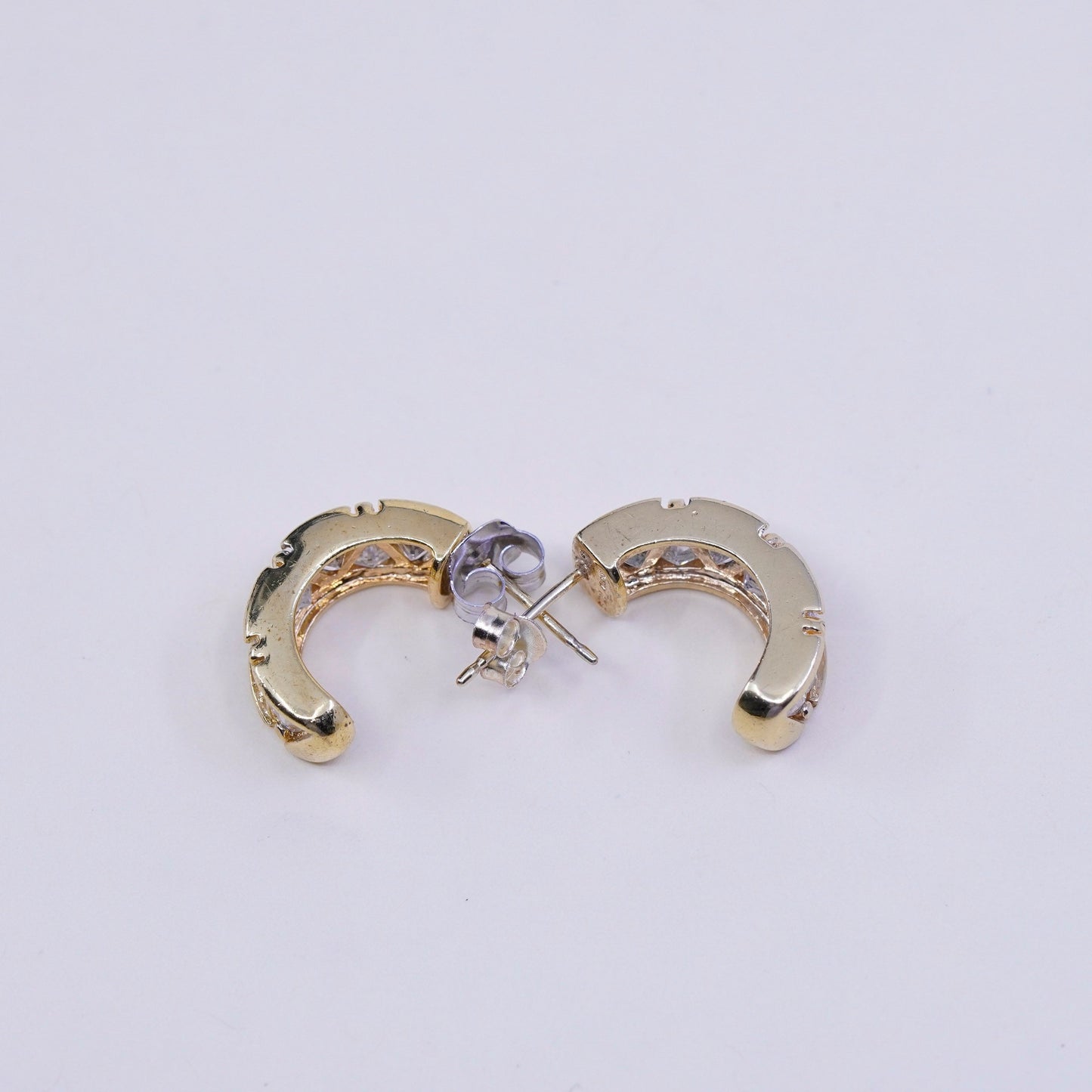 0.75”, Vintage vermeil gold sterling silver earrings, 925 hoops Huggie with Cz