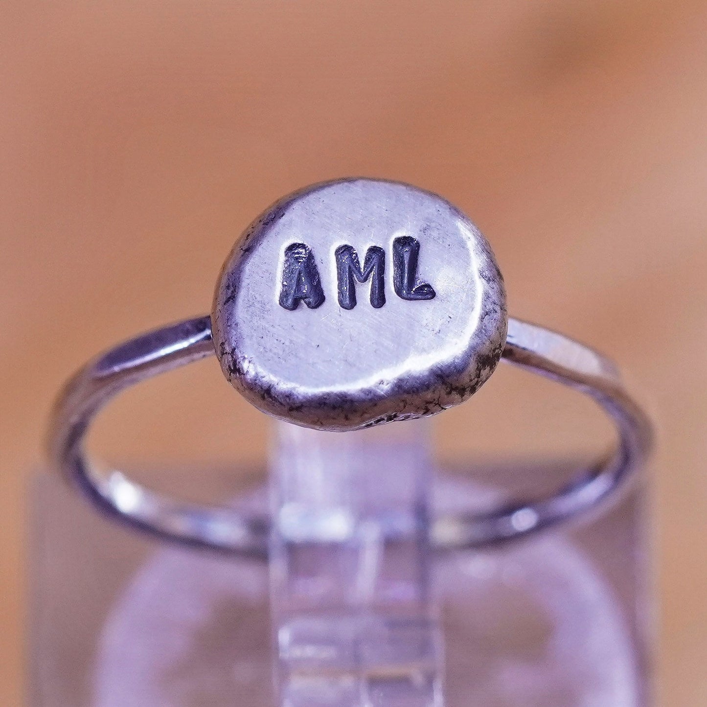 Size 4.75, vintage Sterling silver ring, 925 initial letter “AML” band
