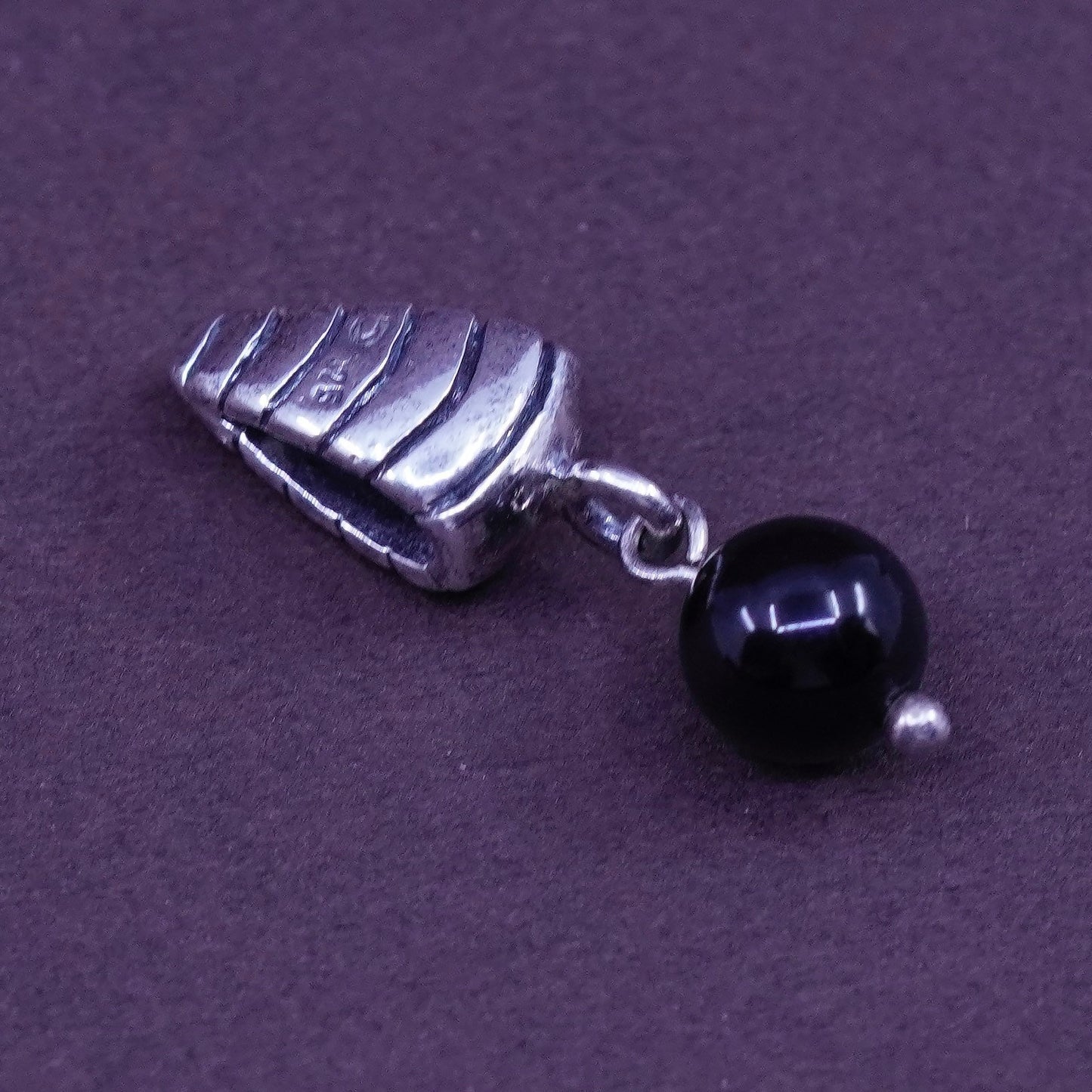 Vintage Sterling 925 silver handmade pendant with obsidian bead