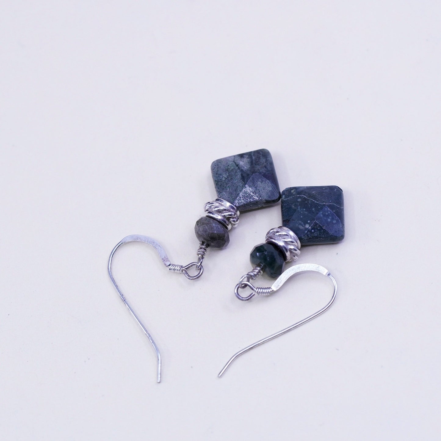 Vintage Sterling silver handmade earrings, 925 hooks with green jasper