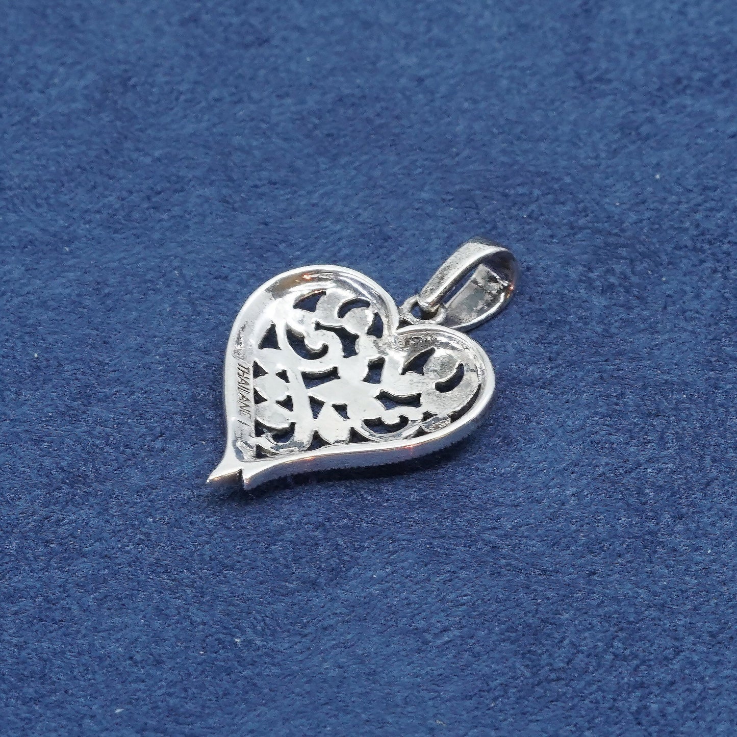 vtg Sterling silver handmade pendant, 925 heart w/ marcasite