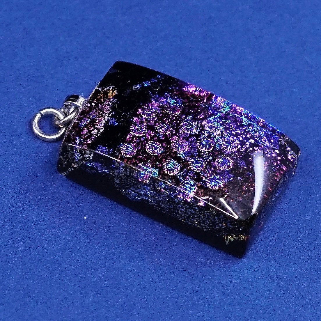 vtg sterling silver handmade pendant, 925 w/ dichroic glass