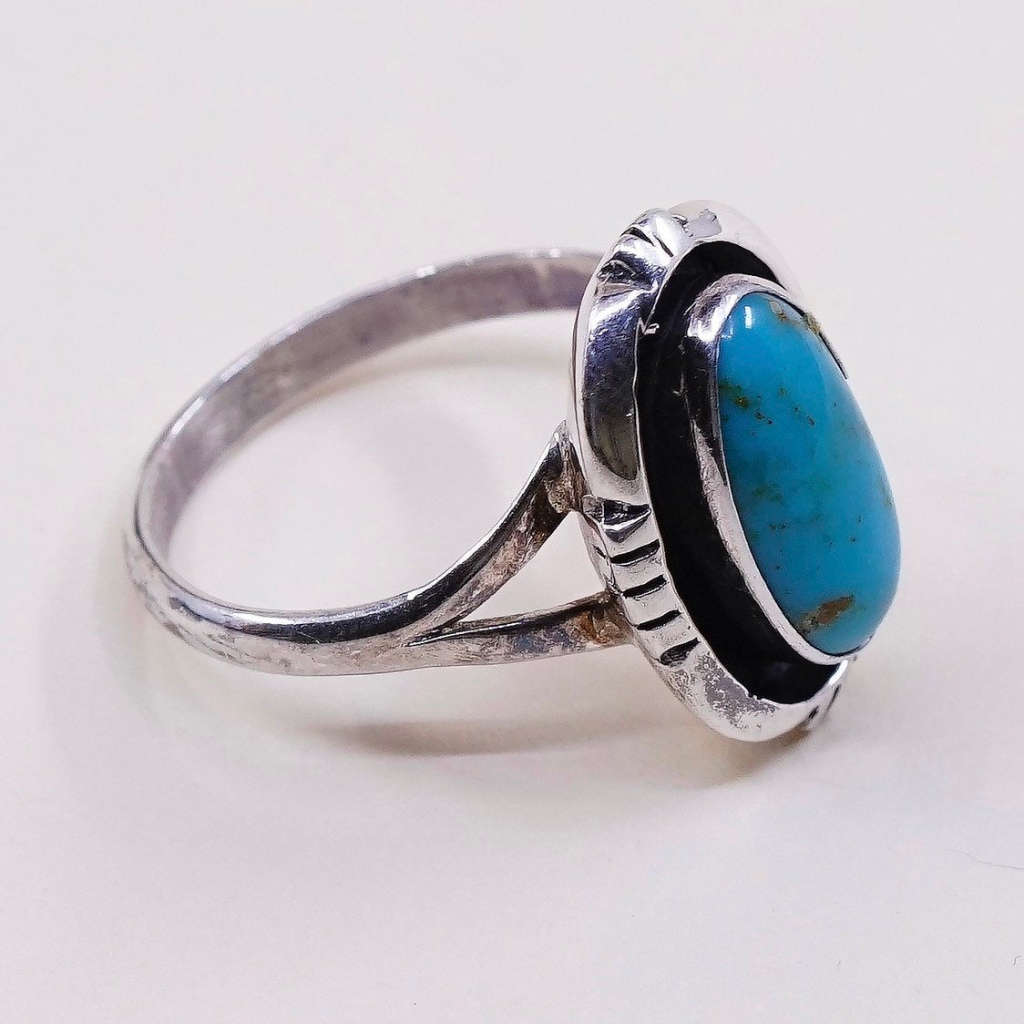 sz 8.75, navajo Leonard & Marian sterling 925 silver ring w/ Royston Turquoise