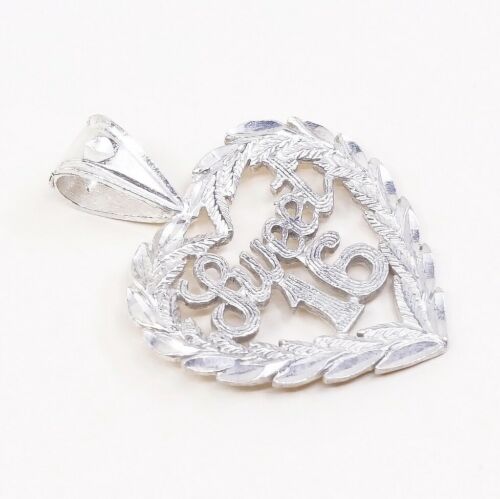 Veg sterling silver handmade pendant, Filigree 925 heart charm W/ Sweet 16