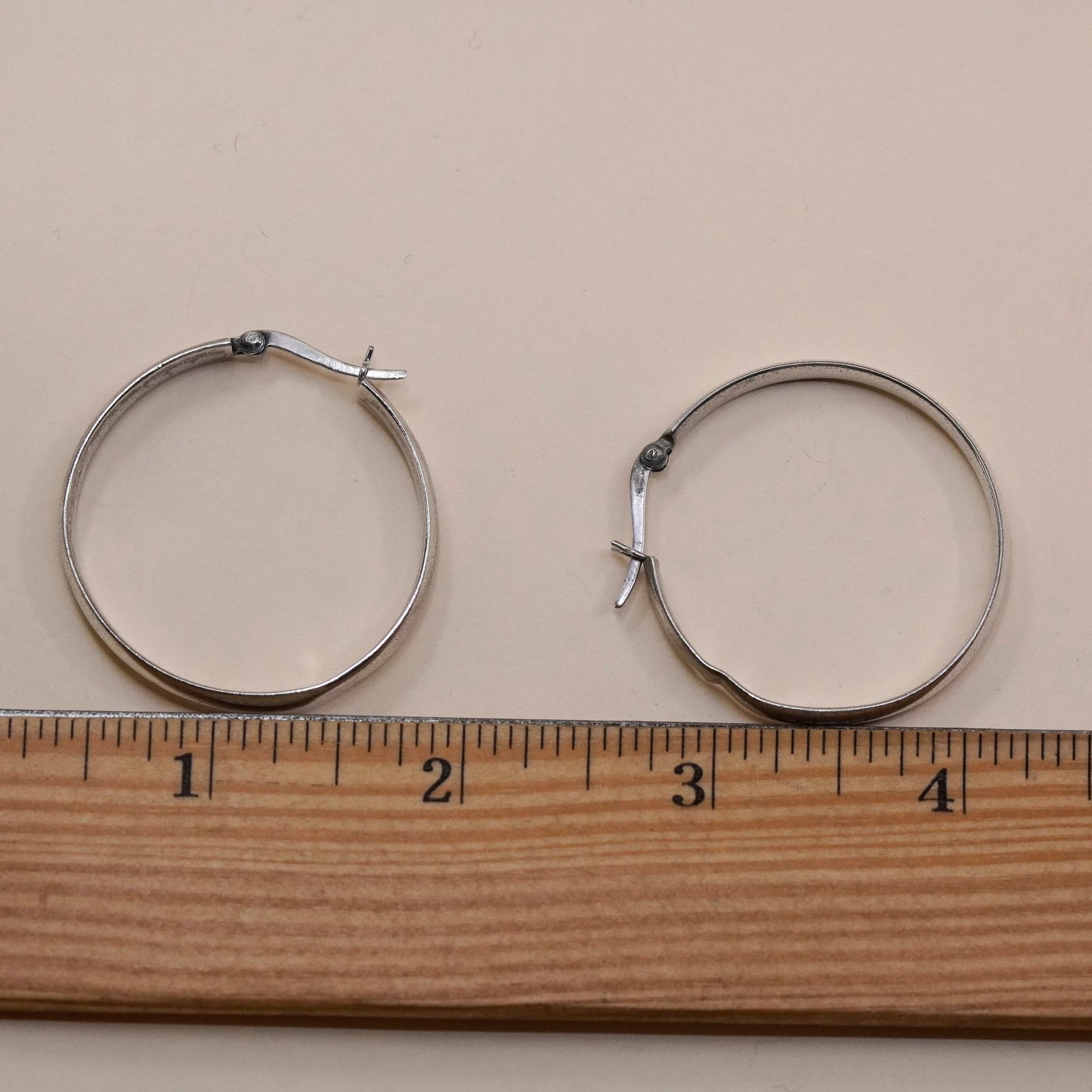 1.75” Vintage sterling 925 silver loop earrings, minimalist primitive hoops