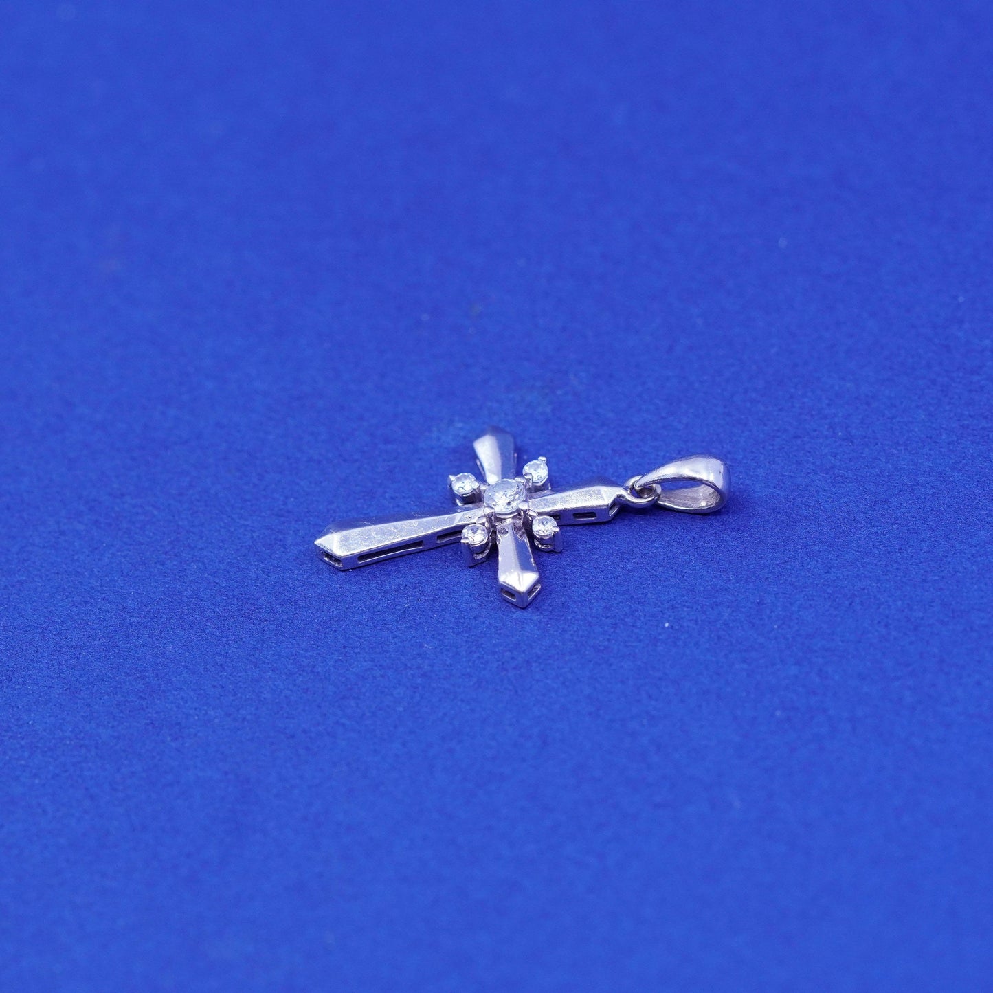 Vintage Sterling silver handmade pendant, 925 cross with Cz