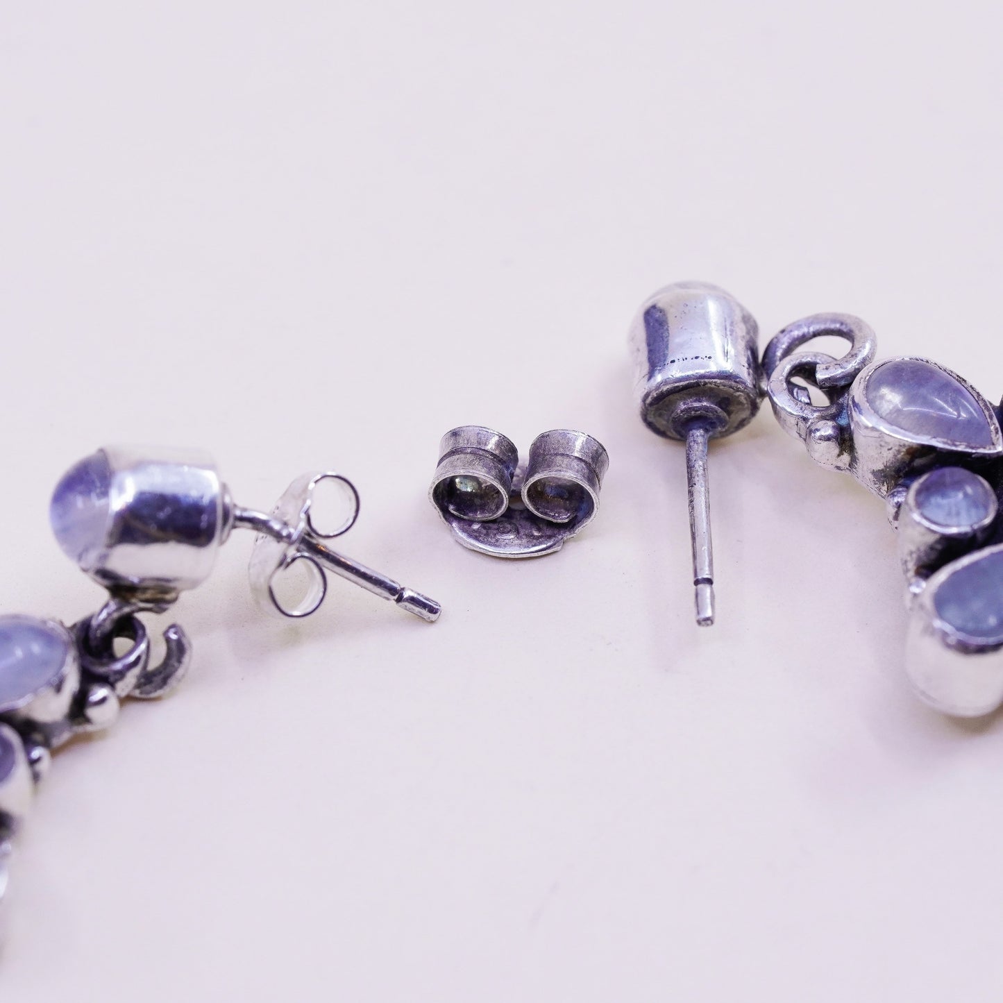 Vintage Sterling 925 silver handmade earrings with moonstone