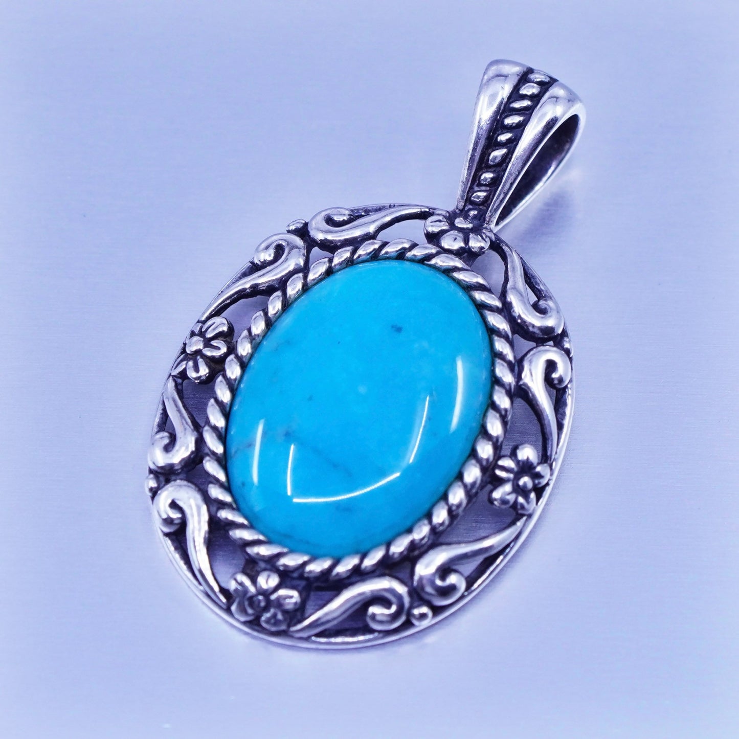 Relios Carolyn pollack slide pendant sterling silver, 925 Bali turquoise flower