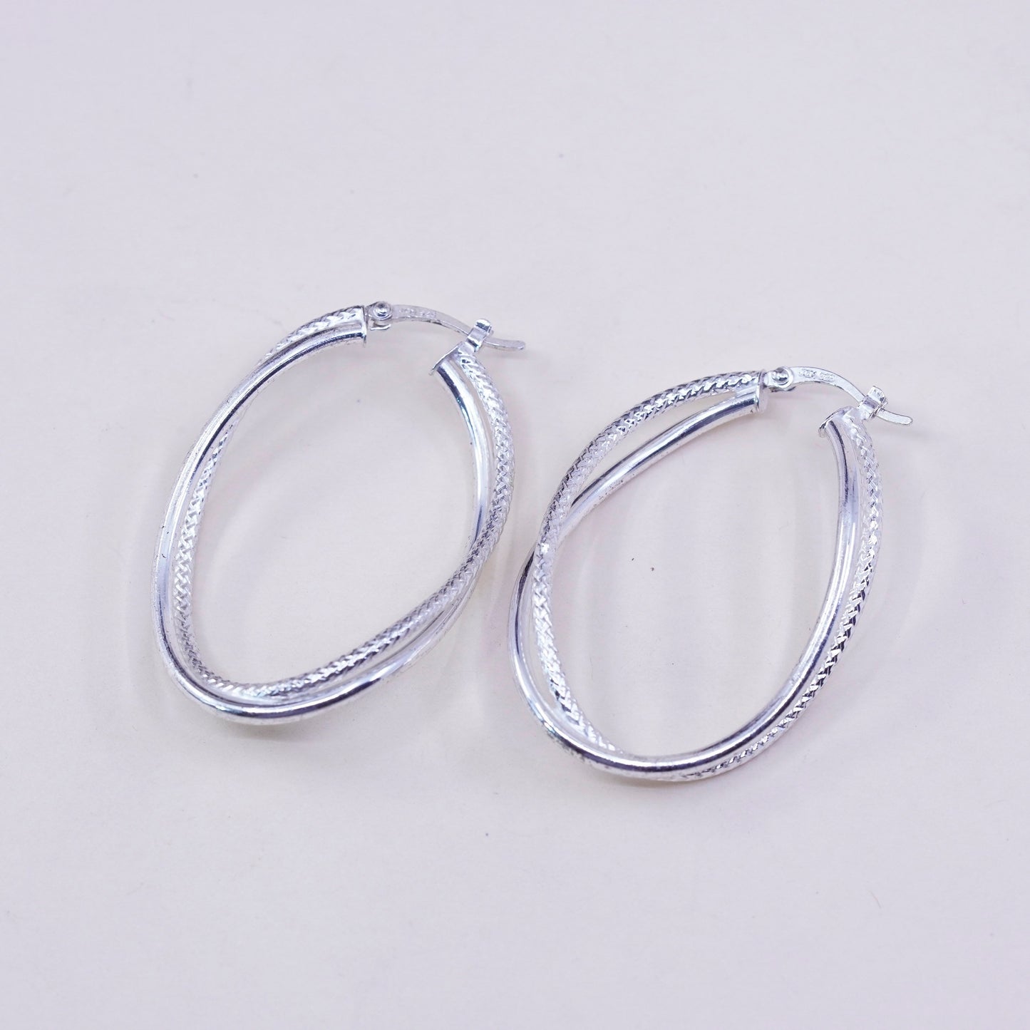 1.75”, JCM sterling silver loop earrings, primitive twisted cable hoops, huggie