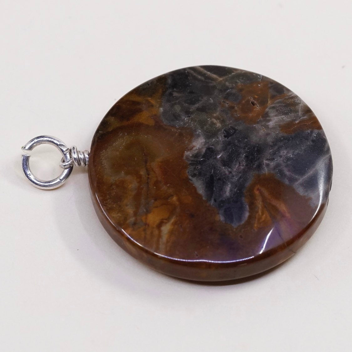 VTG sterling silver handmade pendant, fine 925 silver with round agate