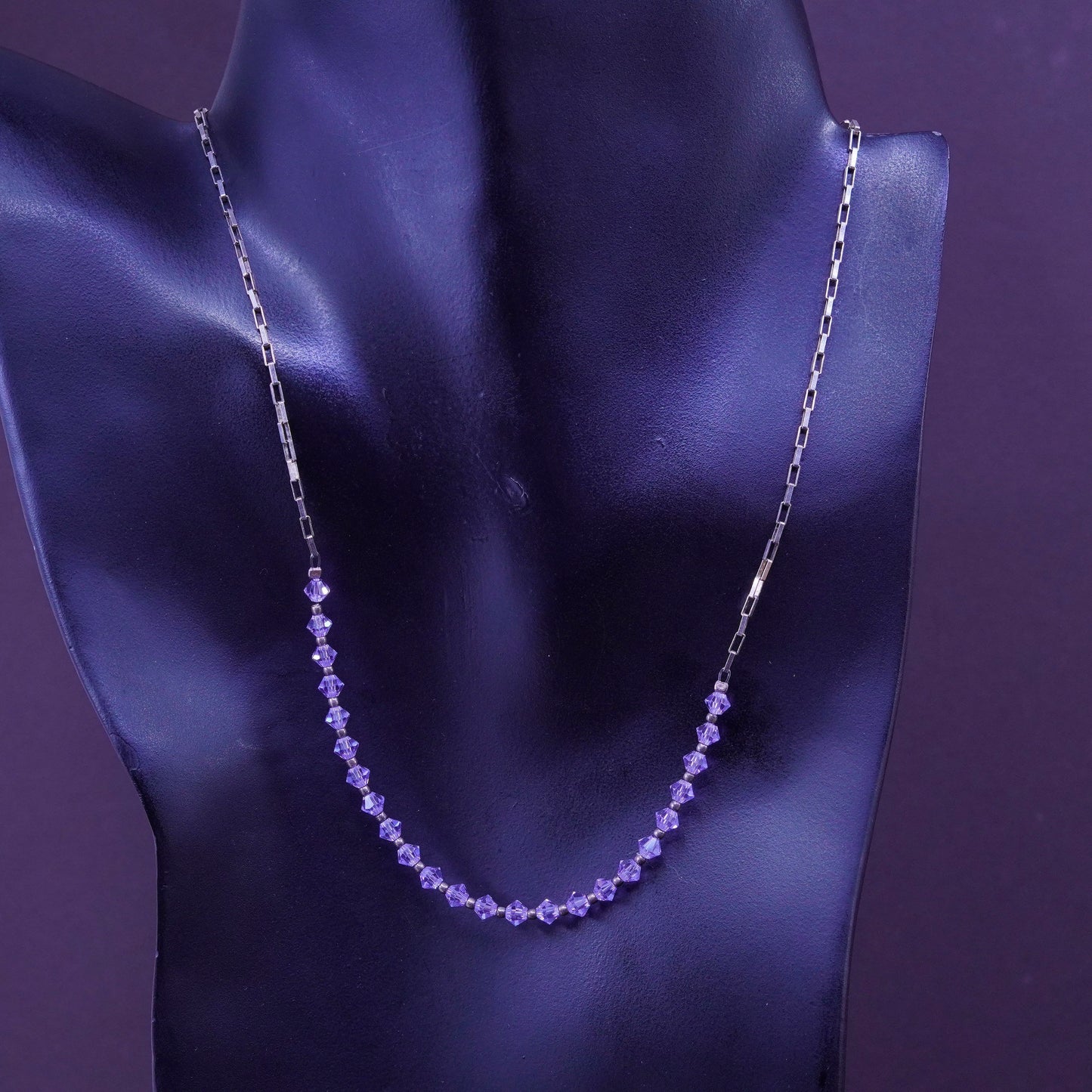 16”, Sterling silver Handmade necklace, elongated 925 chain with amethyst beads