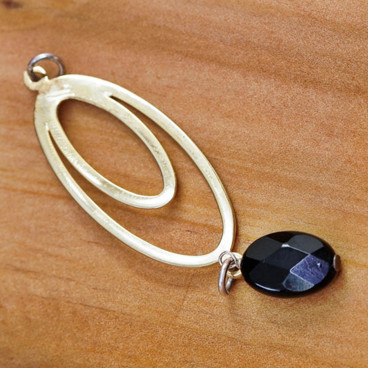 vermeil gold over Sterling silver pendant, 925 oval with obsidian