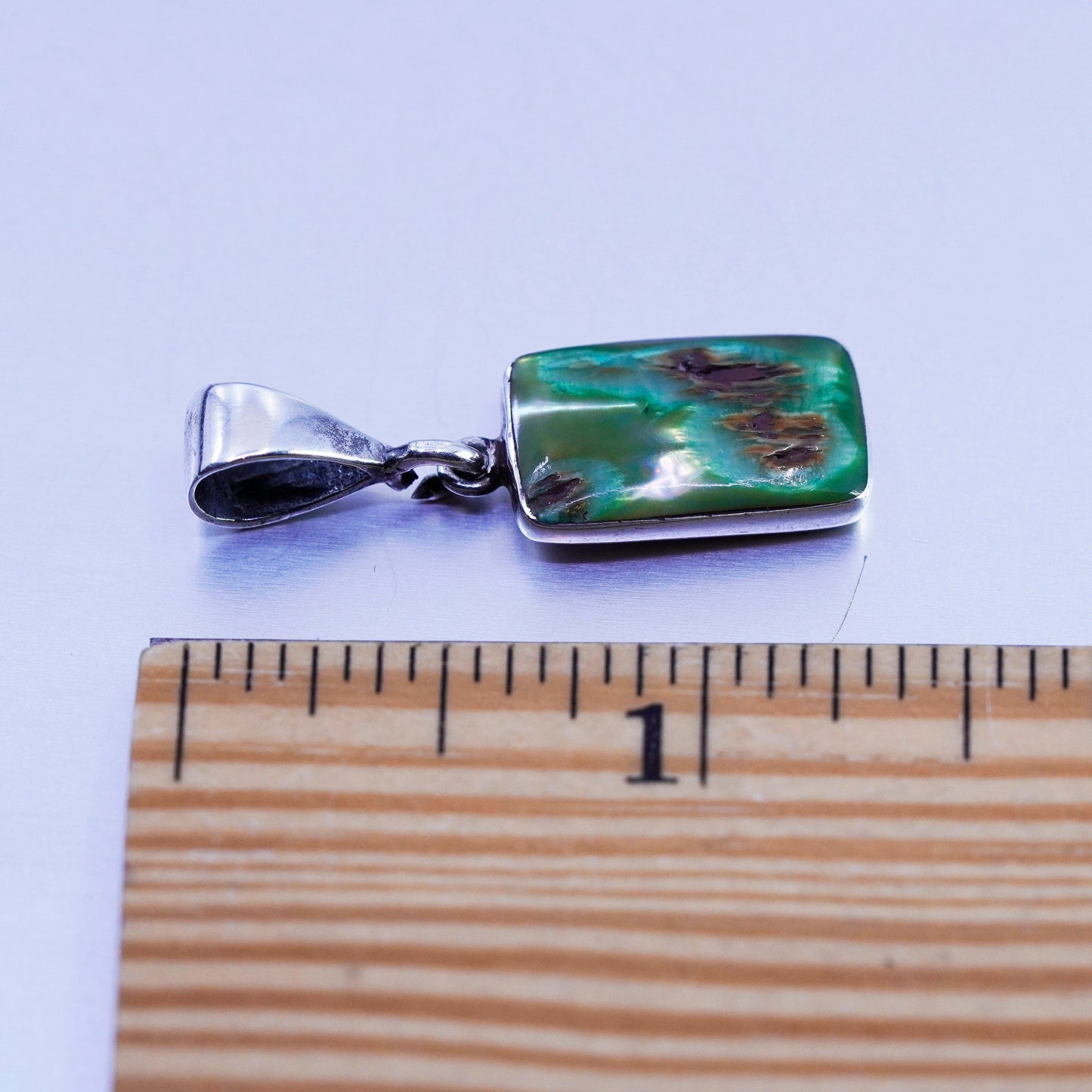 antique sterling 925 silver handmade pendant with abalone