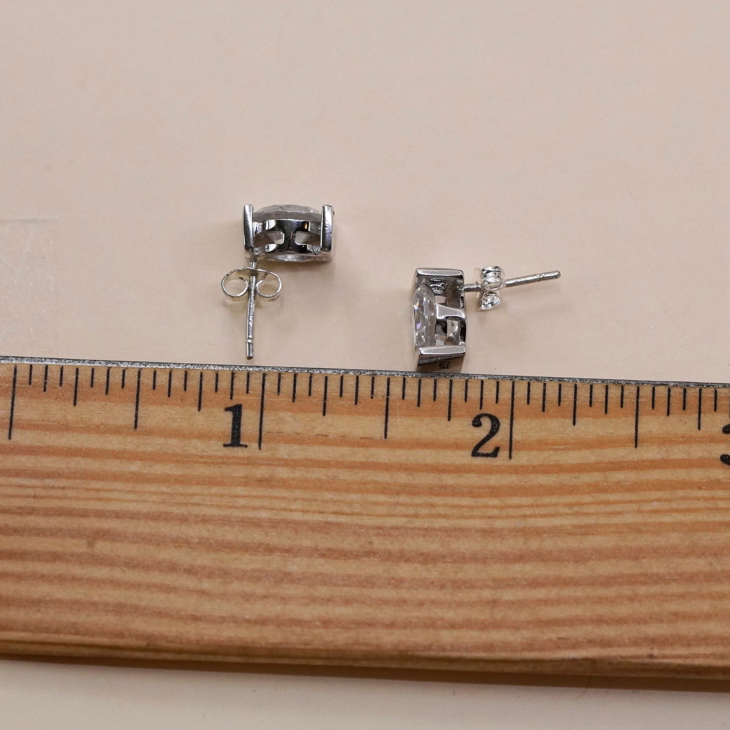 Vintage sterling silver square clear CZ studs, fashion minimalist earrings