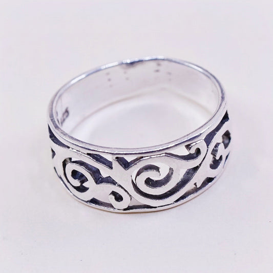 sz 6, vtg Sterling silver handmade ring, mexico 925 band w/ swirl wave