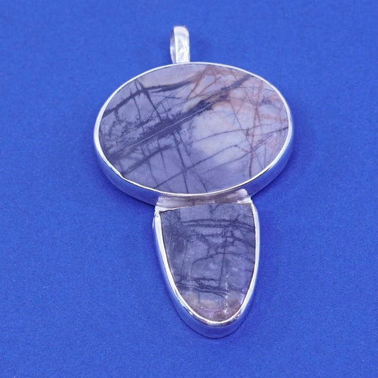 Vintage sterling 925 silver handmade pendant w/ Australian jasper inlay