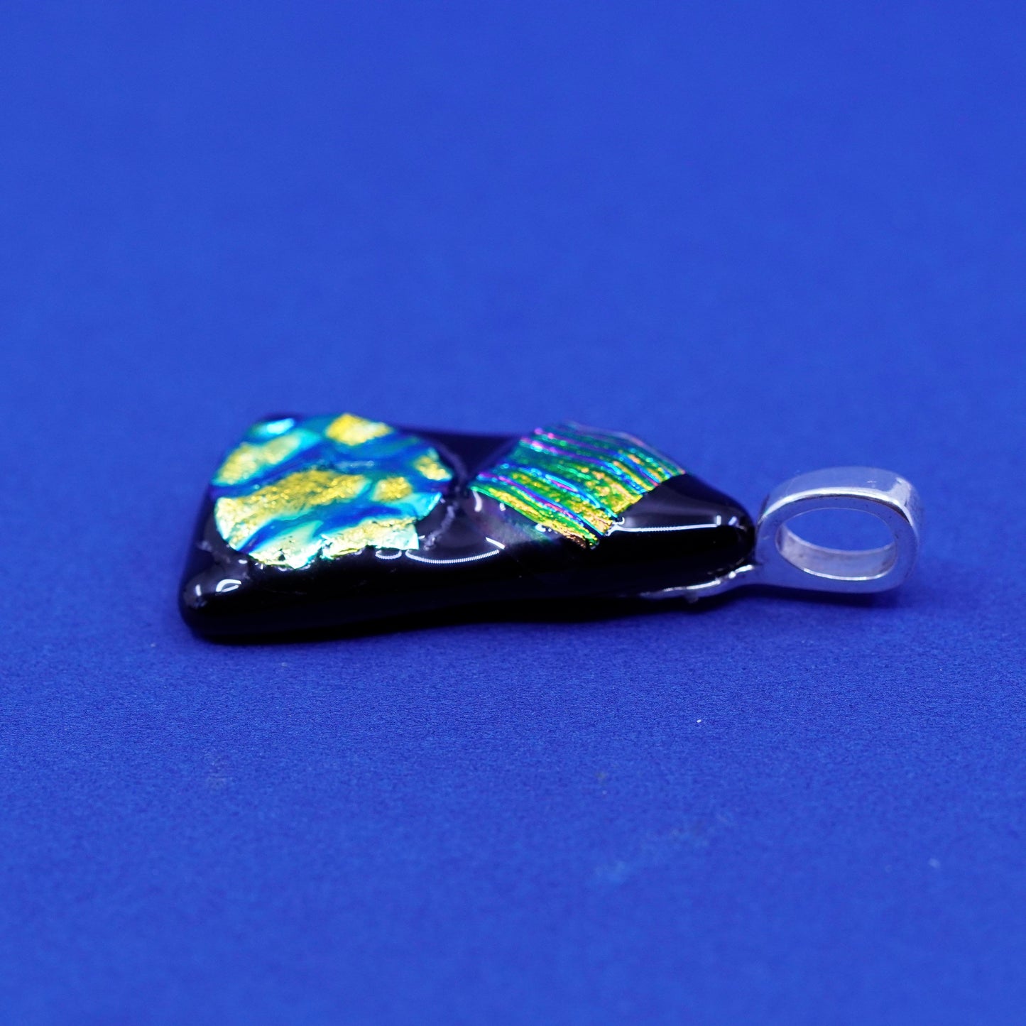 Vintage sterling 925 silver handmade pendant with dichroic glass