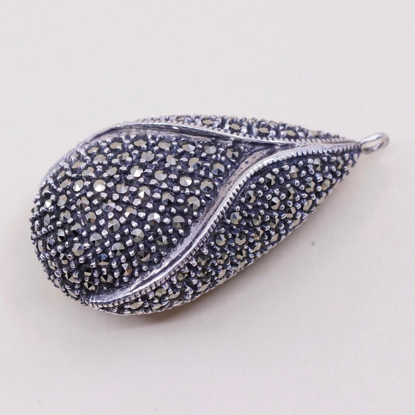 vtg Judith Jack sterling 925 silver handmade teardrop pendant with marcasite