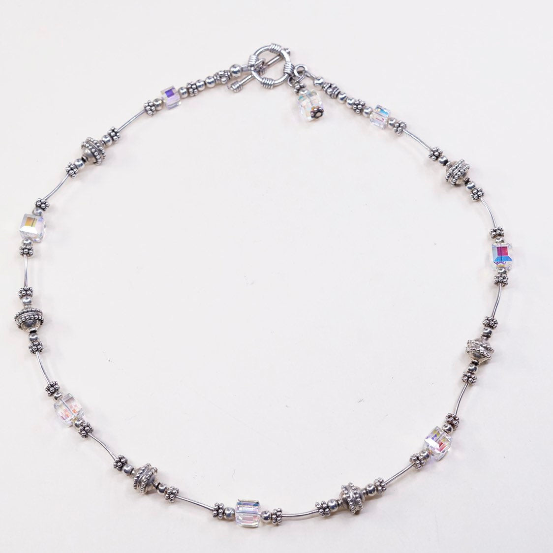 20", sterling silver handmade necklace, 925 beads w/ Swarovski crystal beads