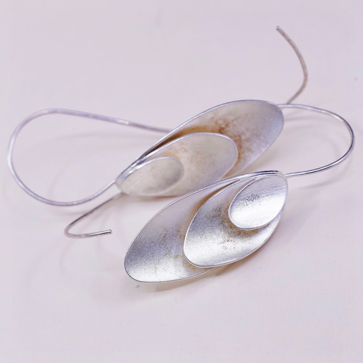 vtg Kathy Lynn Mayeda Sterling silver handmade earrings 925 modern leaves leafy