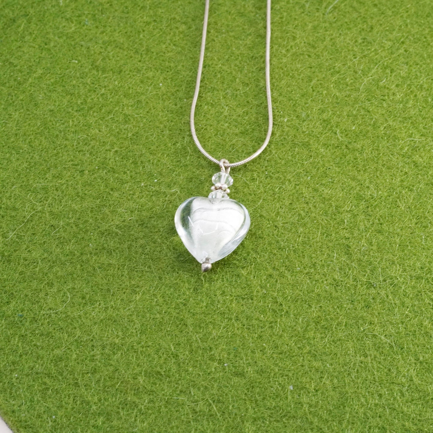 18”, sterling silver handmade necklace 925 snake chain with glass heart Pendant