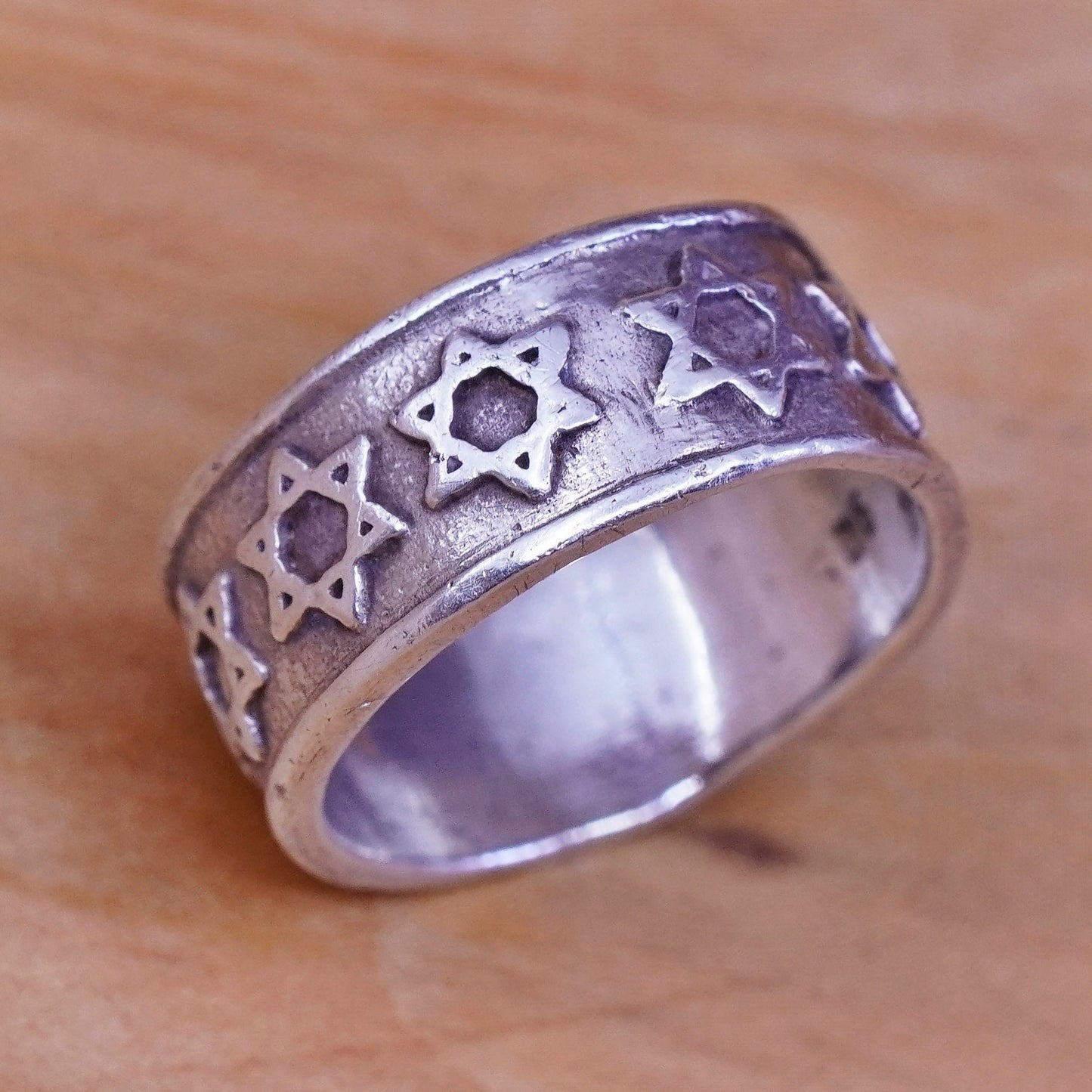Size 4.75, vtg hopi Sterling silver handmade ring 925 relief star hexagram band