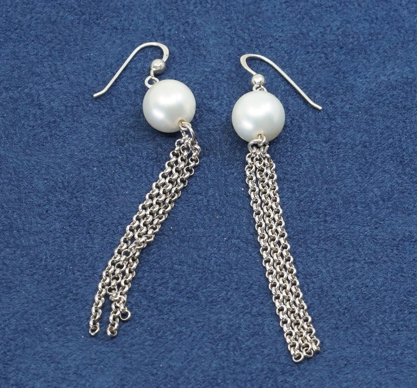 vtg Sterling silver handmade earrings, 925 hooks w/ pearl N fringe