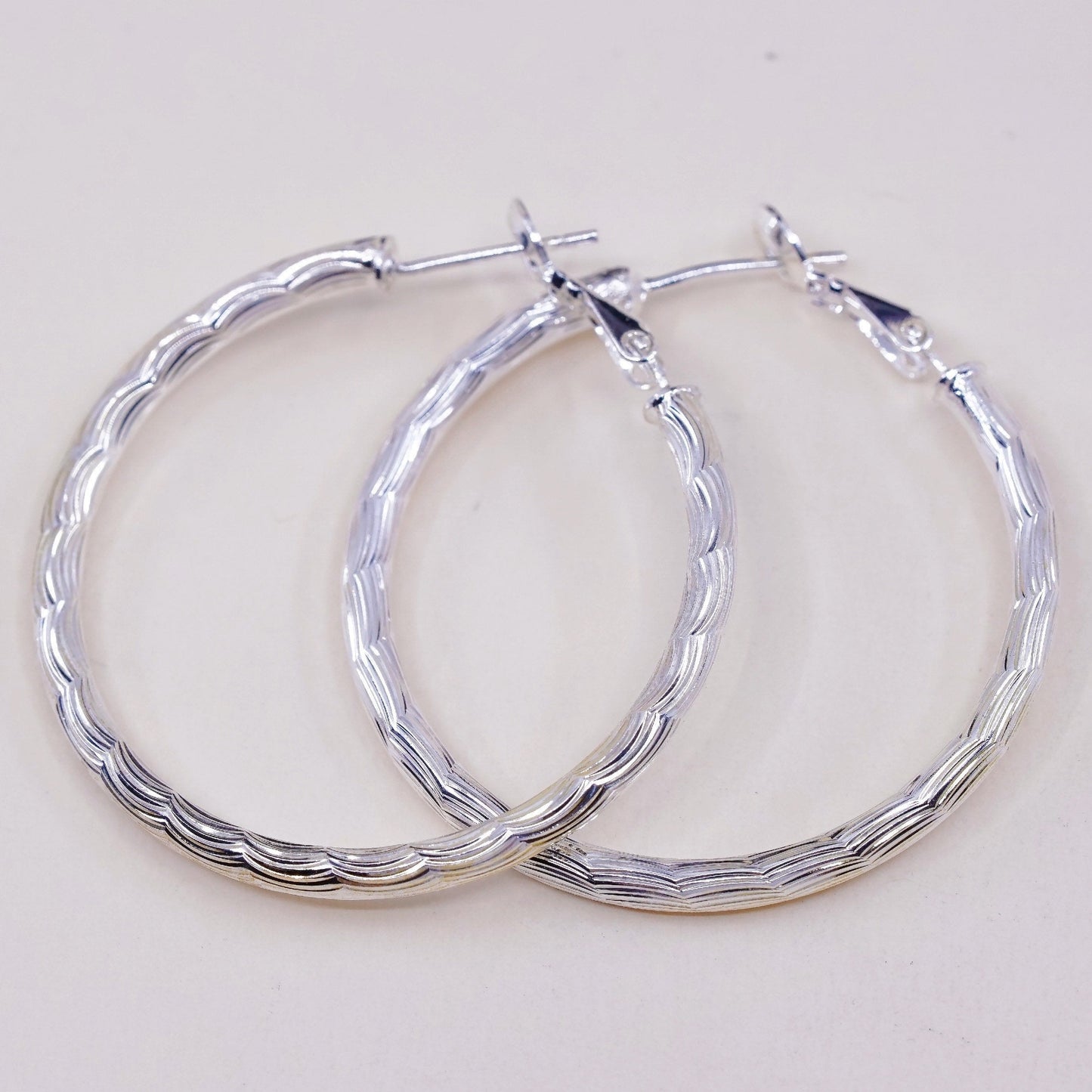 1.5”, VTG sterling silver loop earrings, textured minimalist primitive hoops