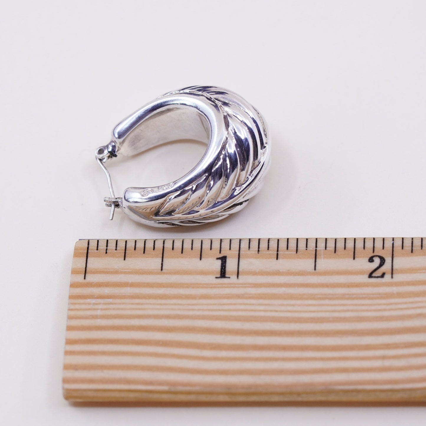 1.25” Sterling silver earrings, lightweight 925 Ribbed origami Huggie hoops
