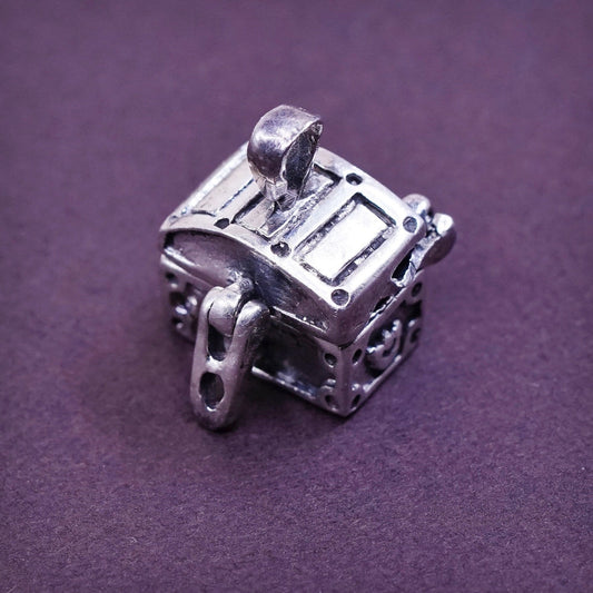 vtg Sterling silver prayer box pendant, 925 handmade locket charm