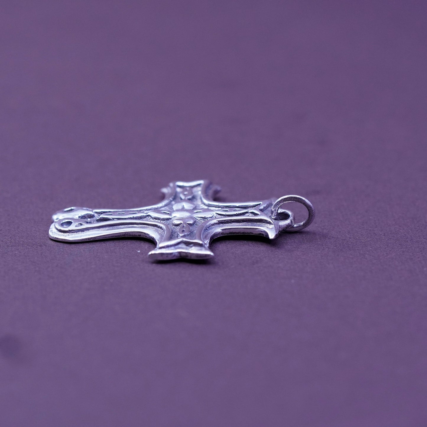 Vintage Sterling silver handmade pendant, big solid 925 embossed flower cross