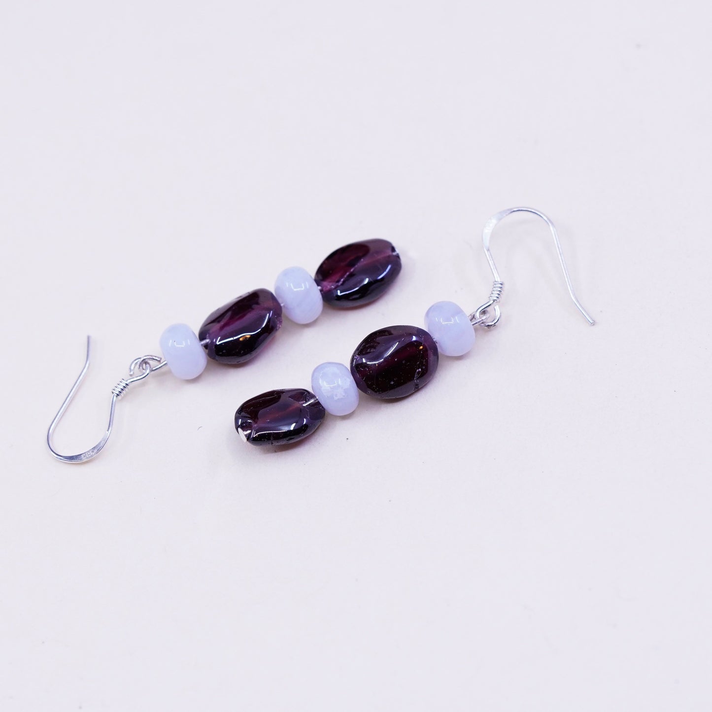 Vintage Sterling silver handmade earrings, garnet agate beads