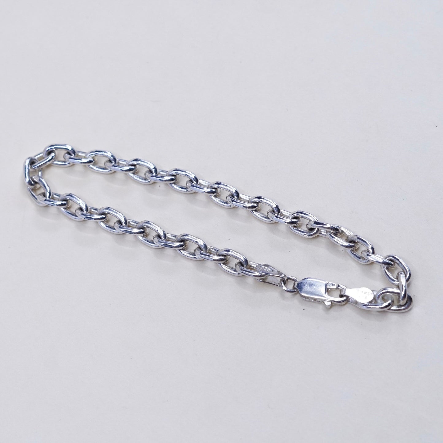 7”, 5mm, Vintage sterling silver handmade bracelet, 925 silver oval link chain